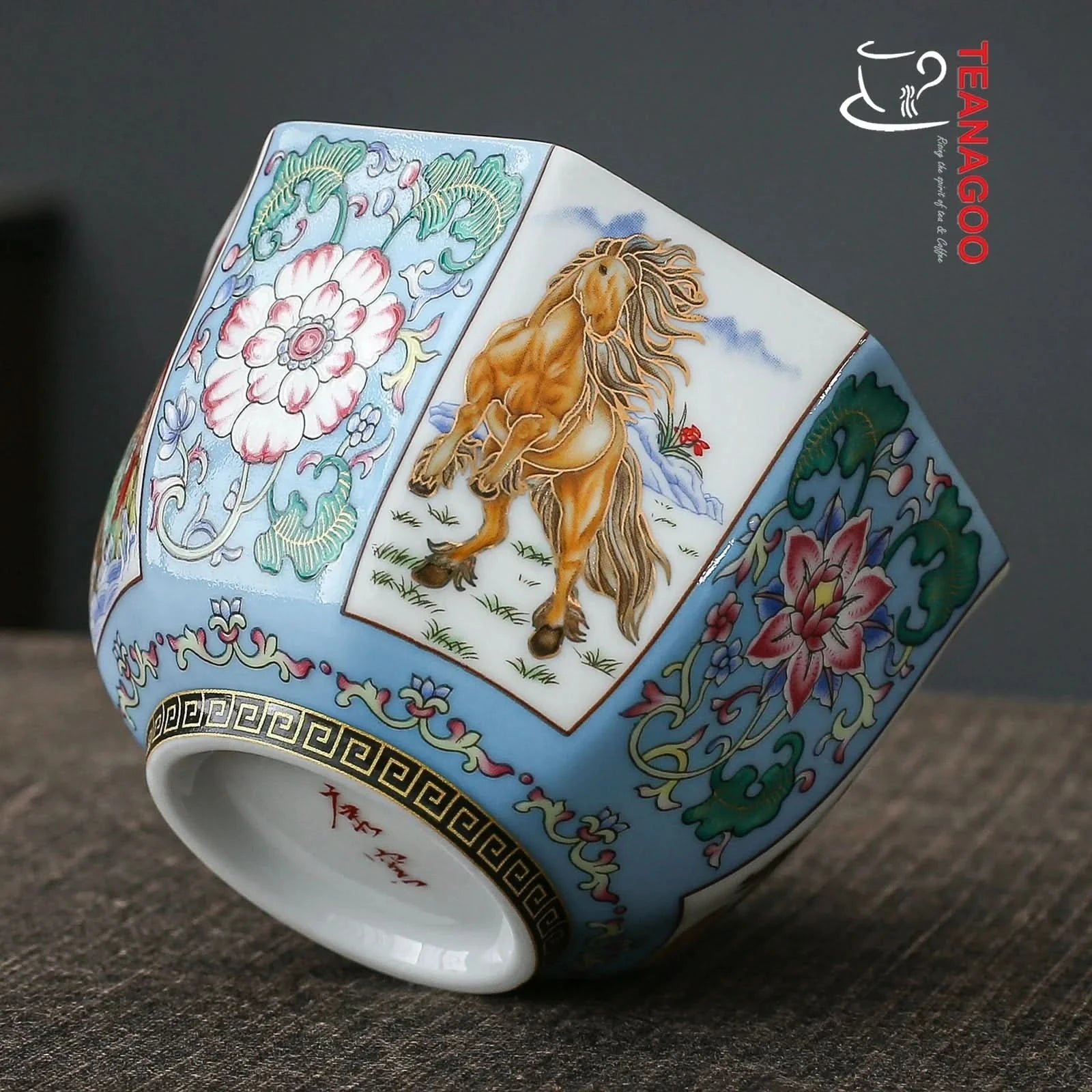 handmade Chinese enamel porcelain octagonal tea cup 145ml