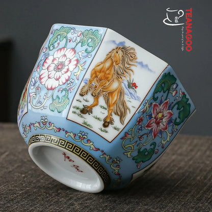 handmade Chinese enamel porcelain octagonal tea cup 145ml