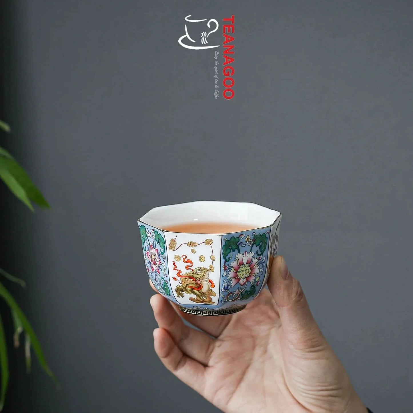 handmade Chinese enamel porcelain octagonal tea cup 145ml