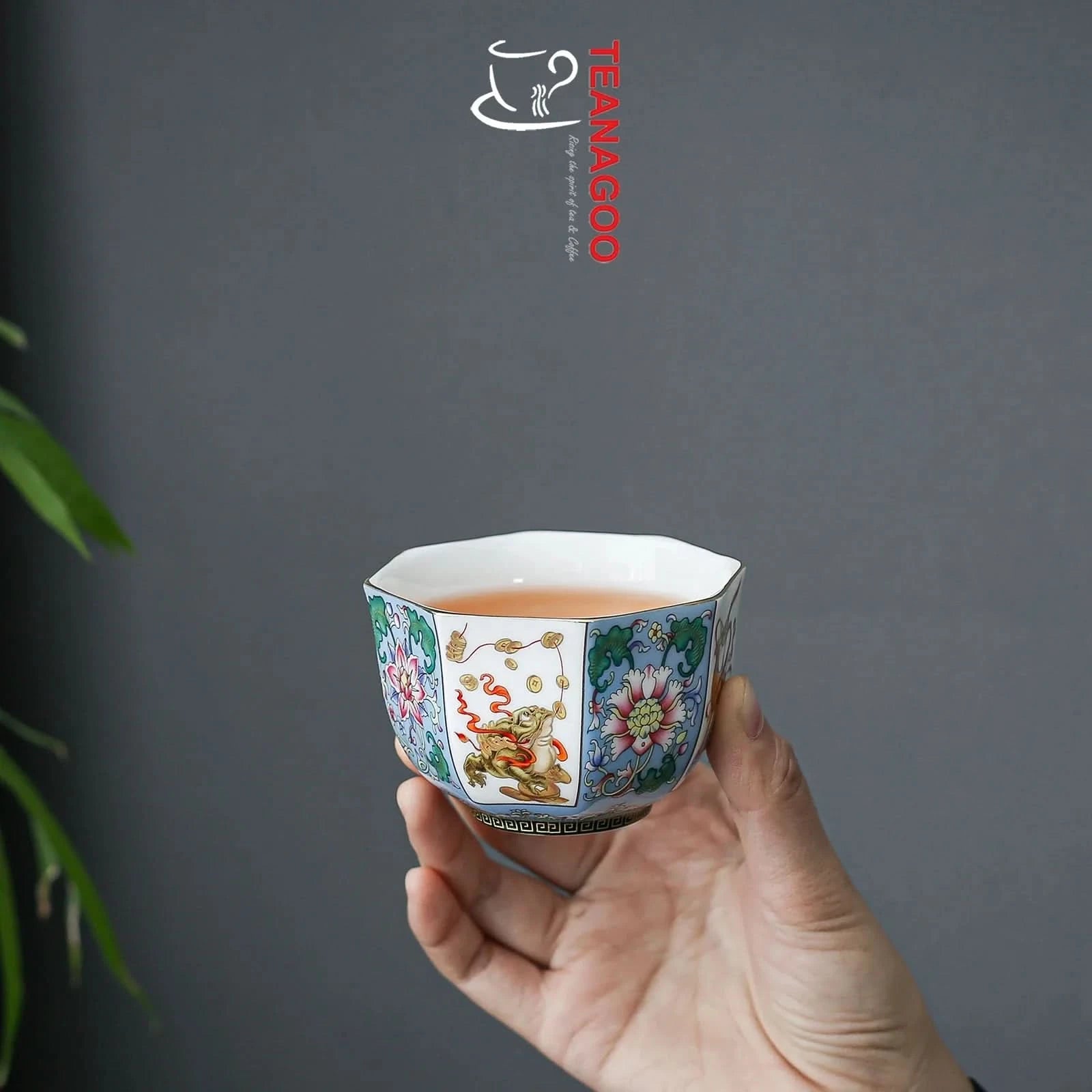 handmade Chinese enamel porcelain octagonal tea cup 145ml