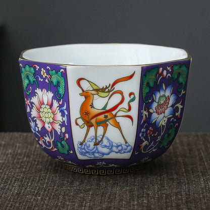 handmade Chinese enamel porcelain octagonal tea cup 145ml