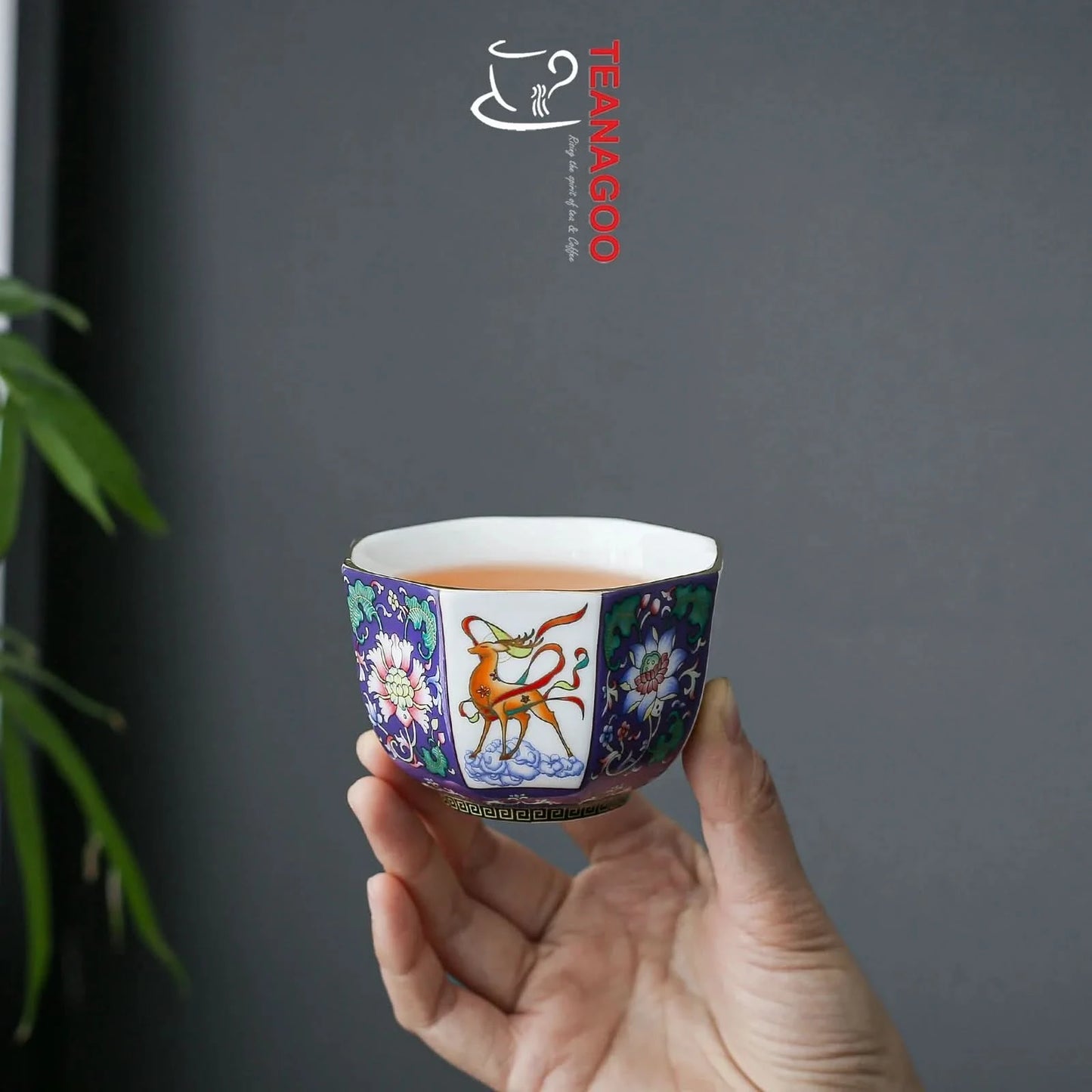 handmade Chinese enamel porcelain octagonal tea cup 145ml